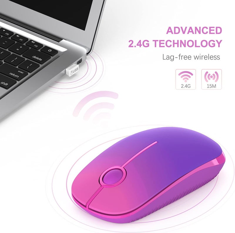 Unipows Wireless Mouse - 2.4G Slim Portable Computer Mouse with Nano Receiver, Less Noise Mobile Optical Mice for Notebook, PC, Laptop, Computer, Mac (Gradient Purple) - Image 2